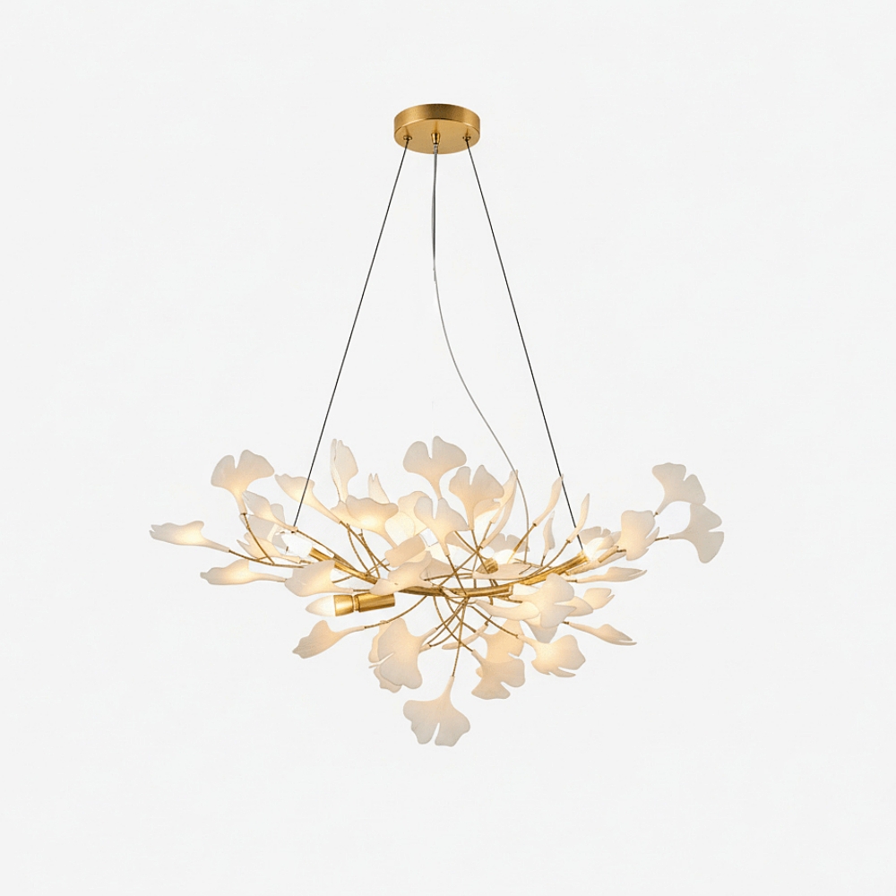 French Ceramic Ginkgo Leaf Chandelier Vintage Art Decor Light