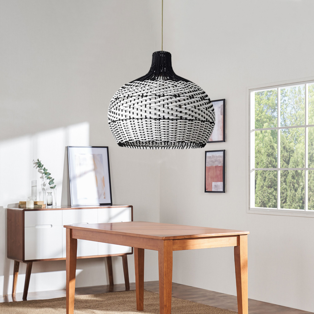 Kitchen Island Wicker Rattan Chandelier Black White Lampshade