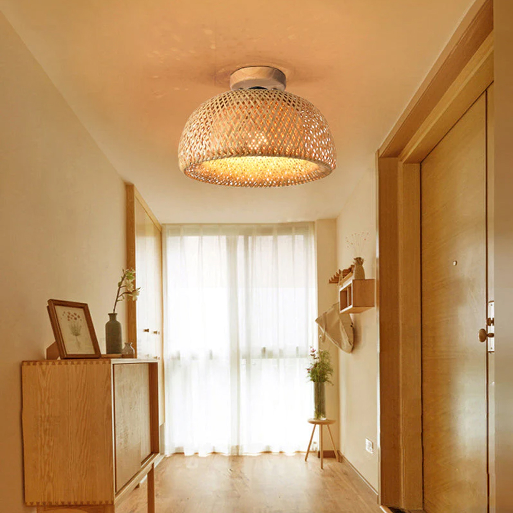 Handwoven Bamboo Ceiling Light Shade Flush Mount Lamp