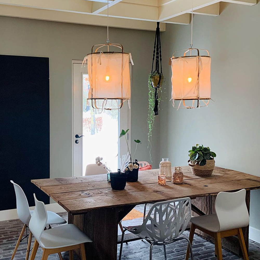 Japanese Retro Fabric Kongming Lantern Pendant Light Homestay Dining Room Chandelier