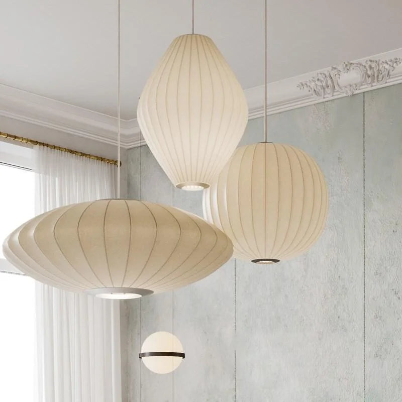 Modern Fabric Saucer Suspension White Pendant Light