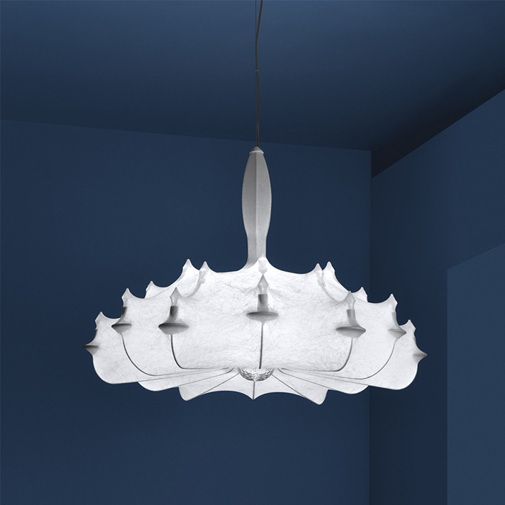 Japanese Cream Silk Chandelier Mid-century Retro Conic Pendant Light