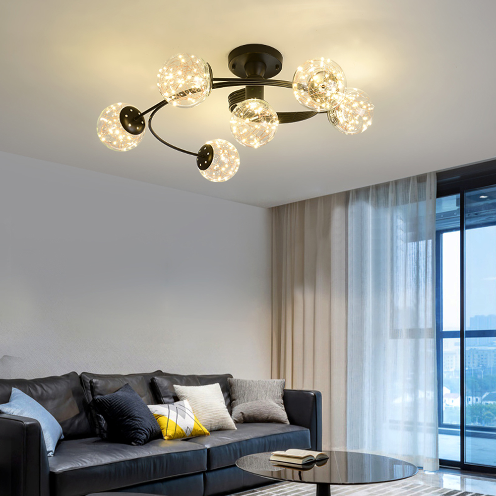 Nordic luxury star string chandelier glass bubble pendant lighting living room glass ball lamps