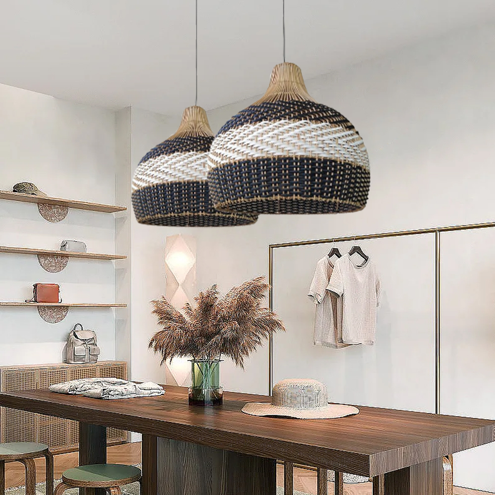 California Rattan Pendant Light Chandelier Coastal Interior Design Lighting Fixture