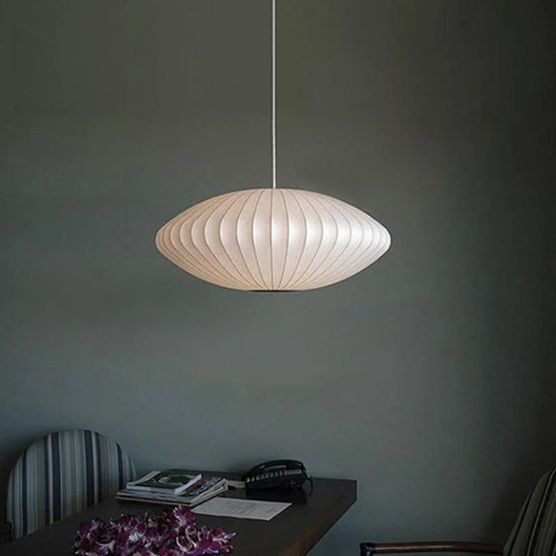 Modern Fabric Saucer Suspension White Pendant Light