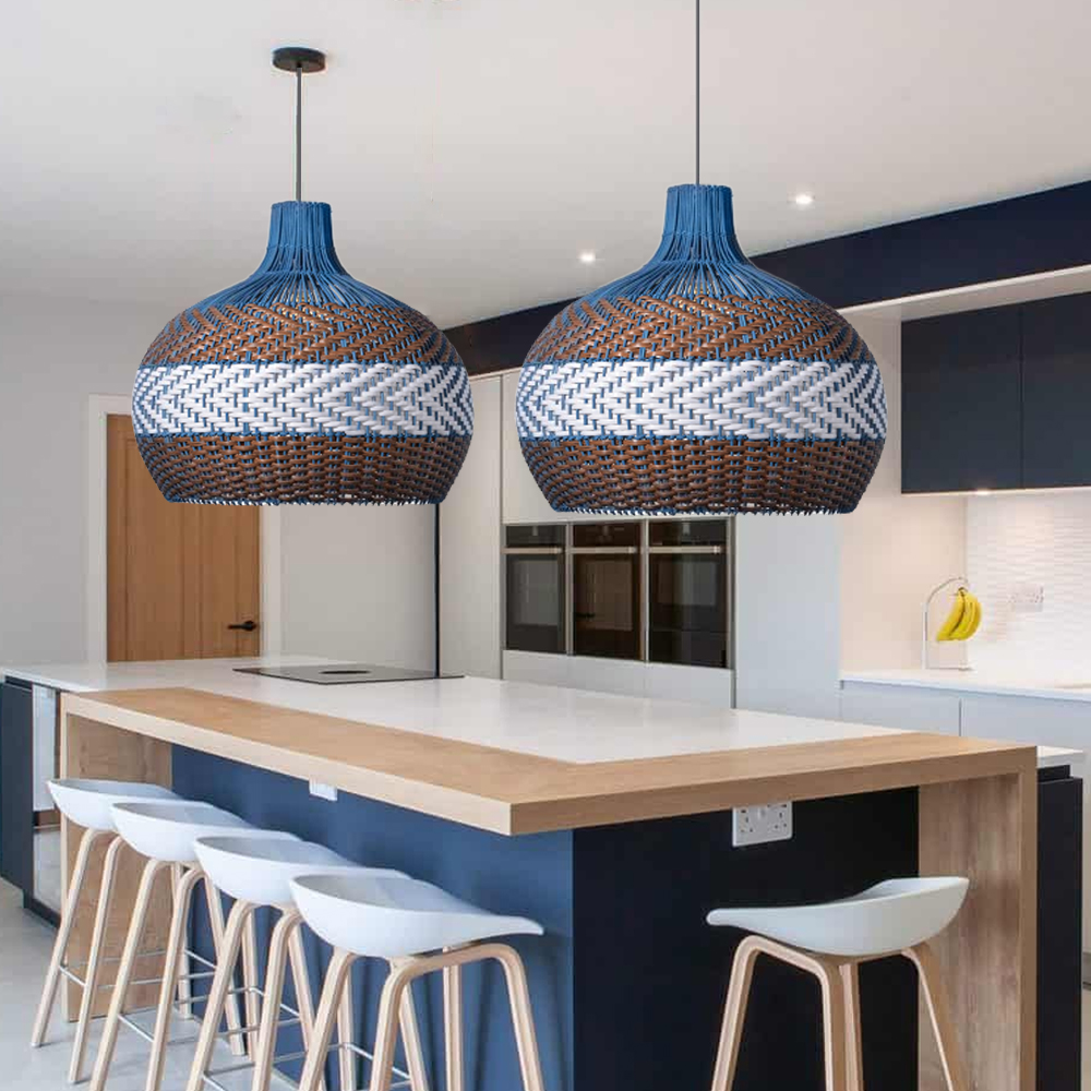 Azure Blue Rattan Pendant Light Minimalist Home decor Lighting