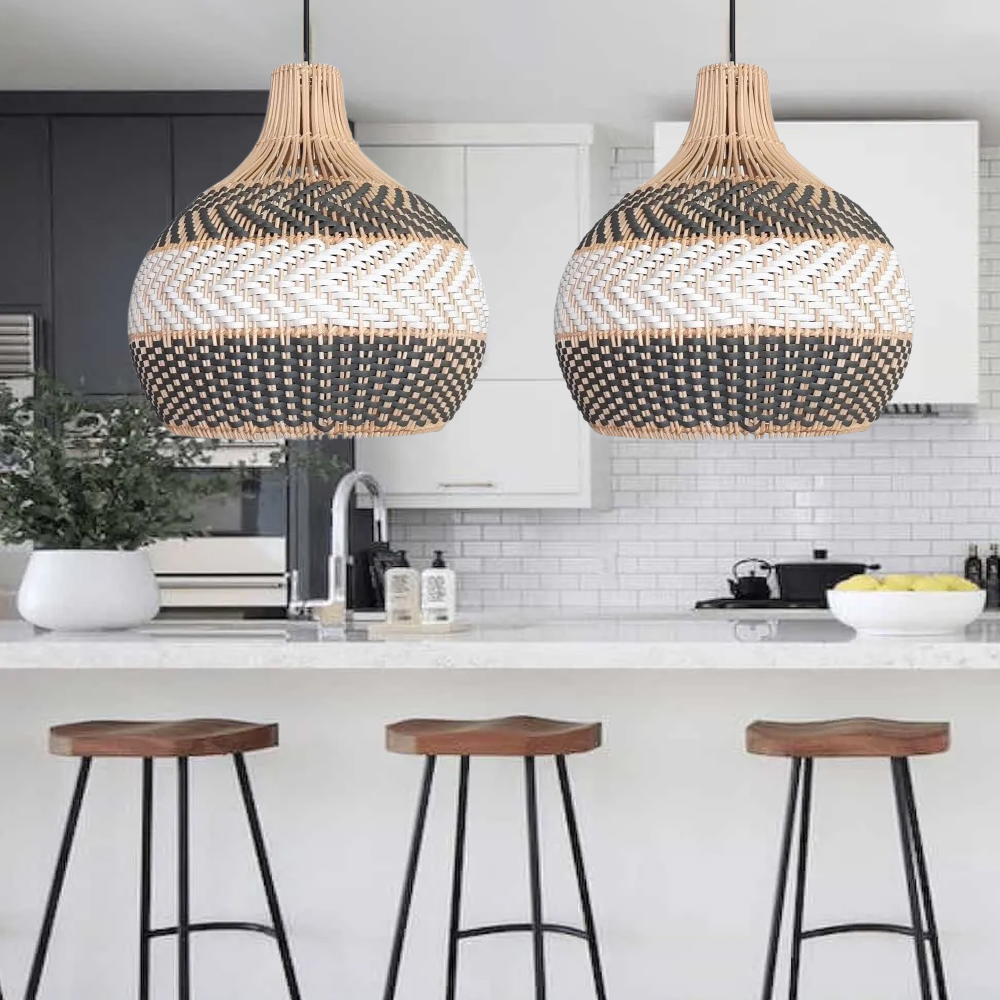 Florida Grey Dining Room Pendant Light Kitchen Island Rattan Woven Chandelier