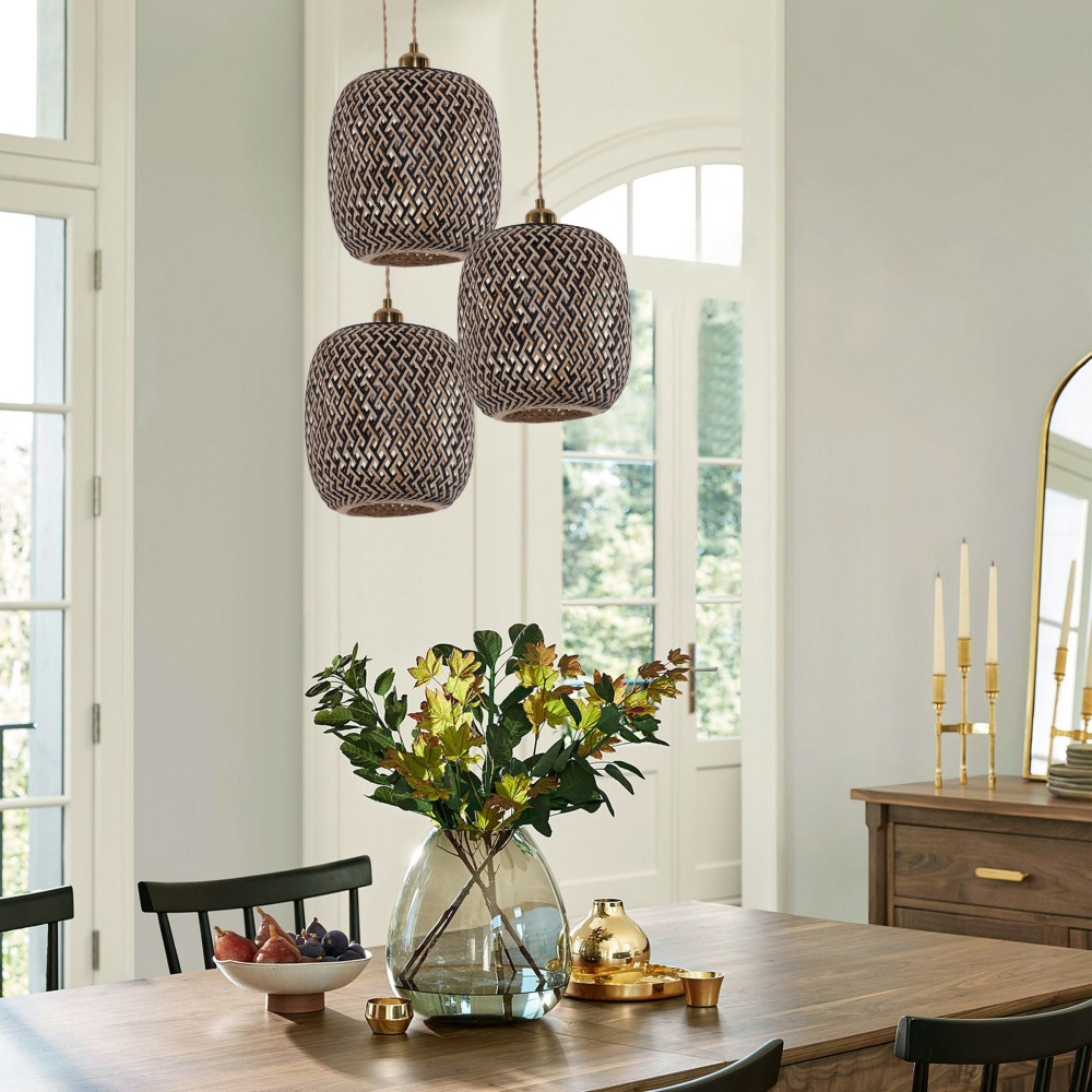 Japanese Style Creative Geometric Black Bamboo Pendant Light