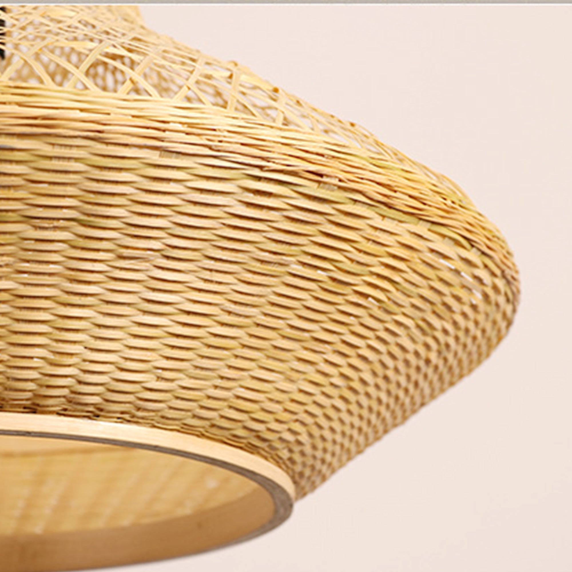Bamboo Pendant Lighting Hardwired Handmade Lampshade Natural