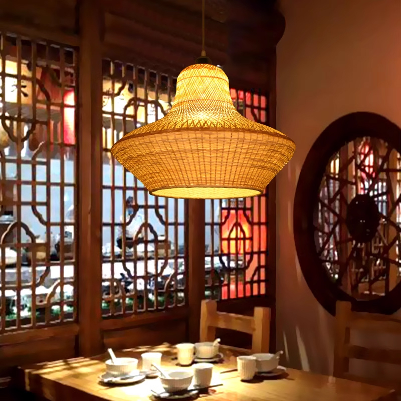 Natural Bamboo Pendant Lighting Hardwired Handmade Lampshade