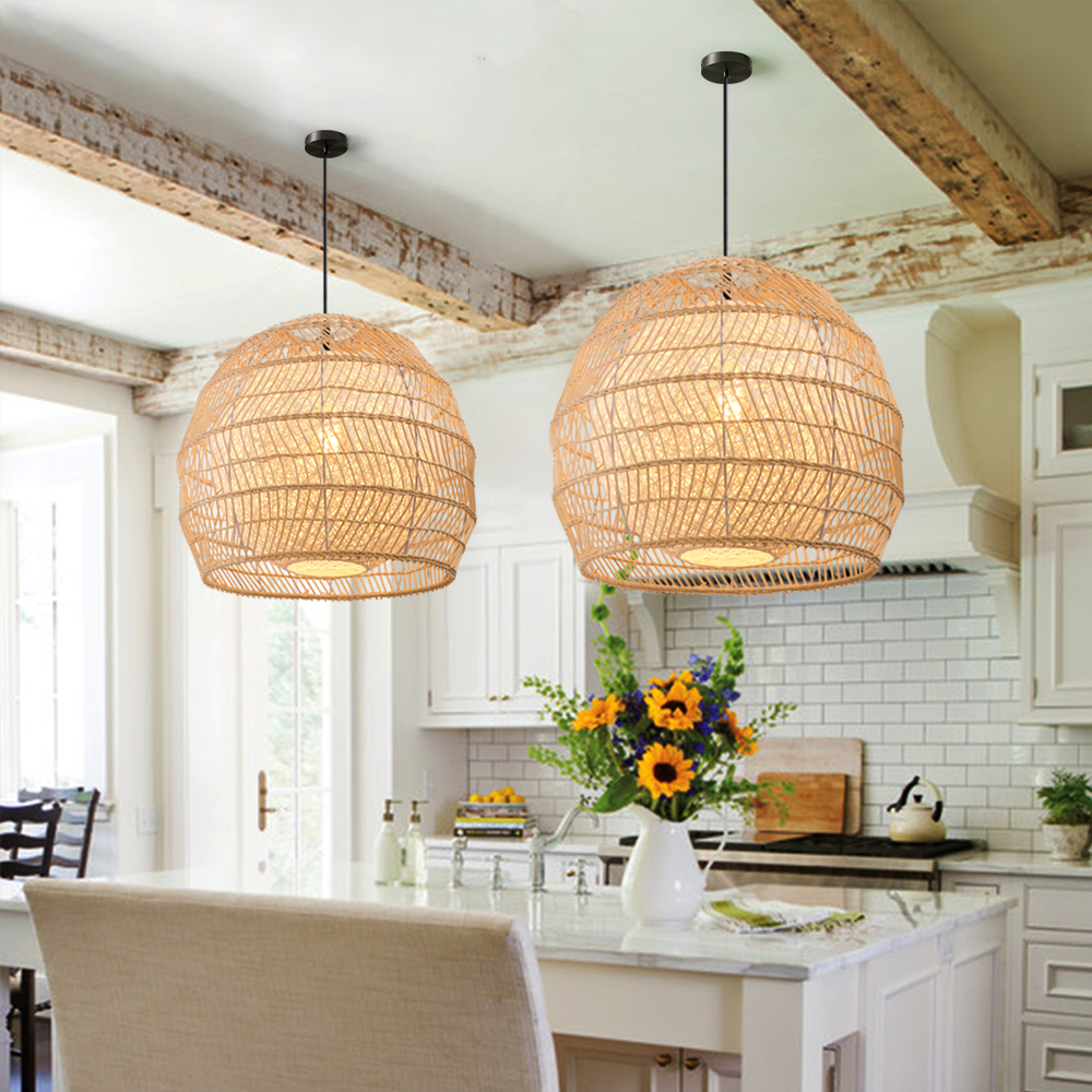Bohemian coastal kitchen rattan pendant light dining room modern chandelier