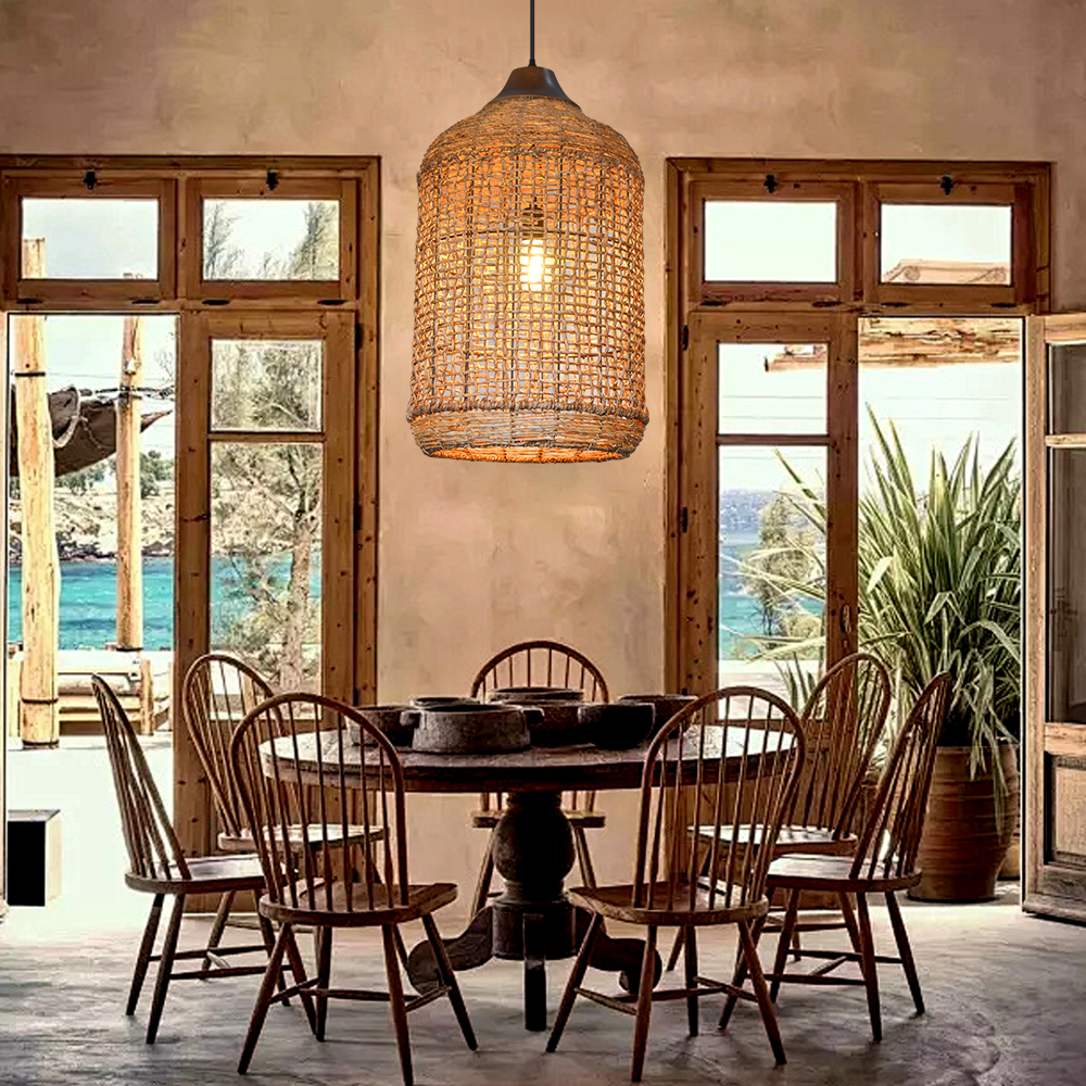 Oversize Wabi-sabi Kitchen Island Light Large Rattan Pendant Light Fixtures