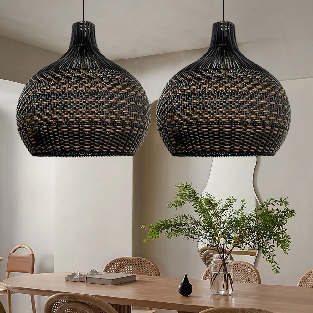 Royal Noble Black Rattan Pendant Light Fixture Dining Room Lampshade