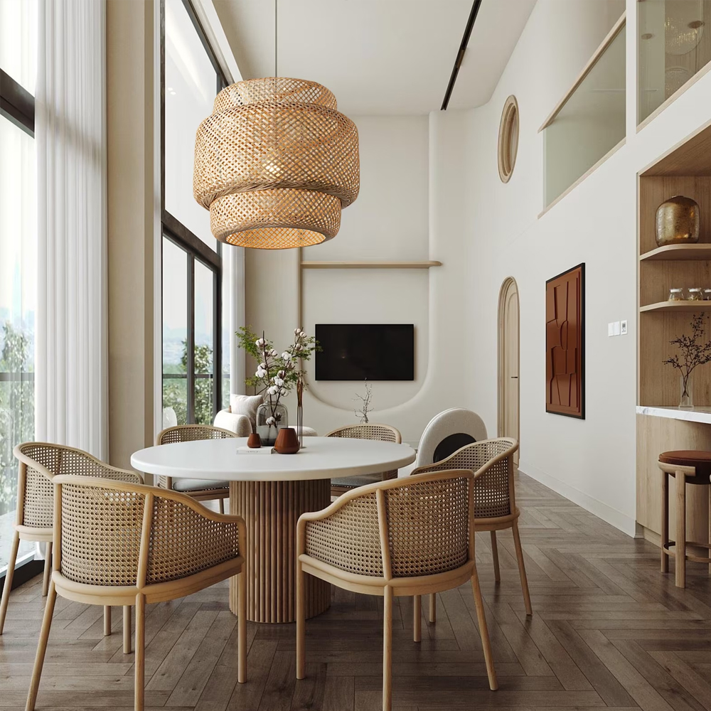 Natural wicker bamboo pendant light fixture restaurant dining room decor lamp shade