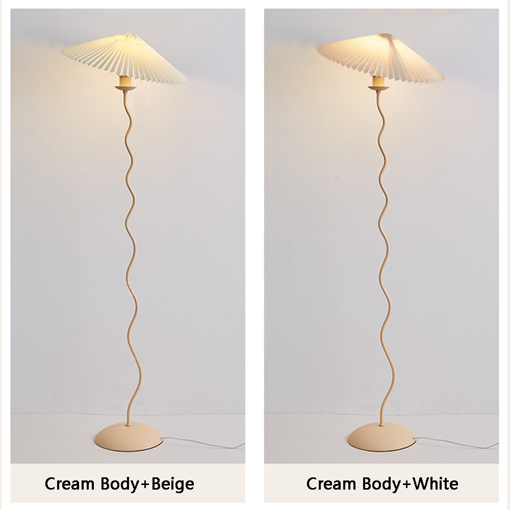 Vintage Pleated S-shaped Floor Lamp Designer Art Fabric Standing Lamps