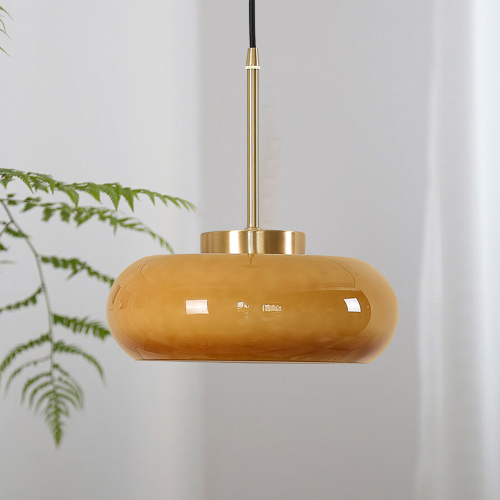 French Retro Hallway Brass Ceiling Light Medieval Restaurant Flush Mount Glass Lamp