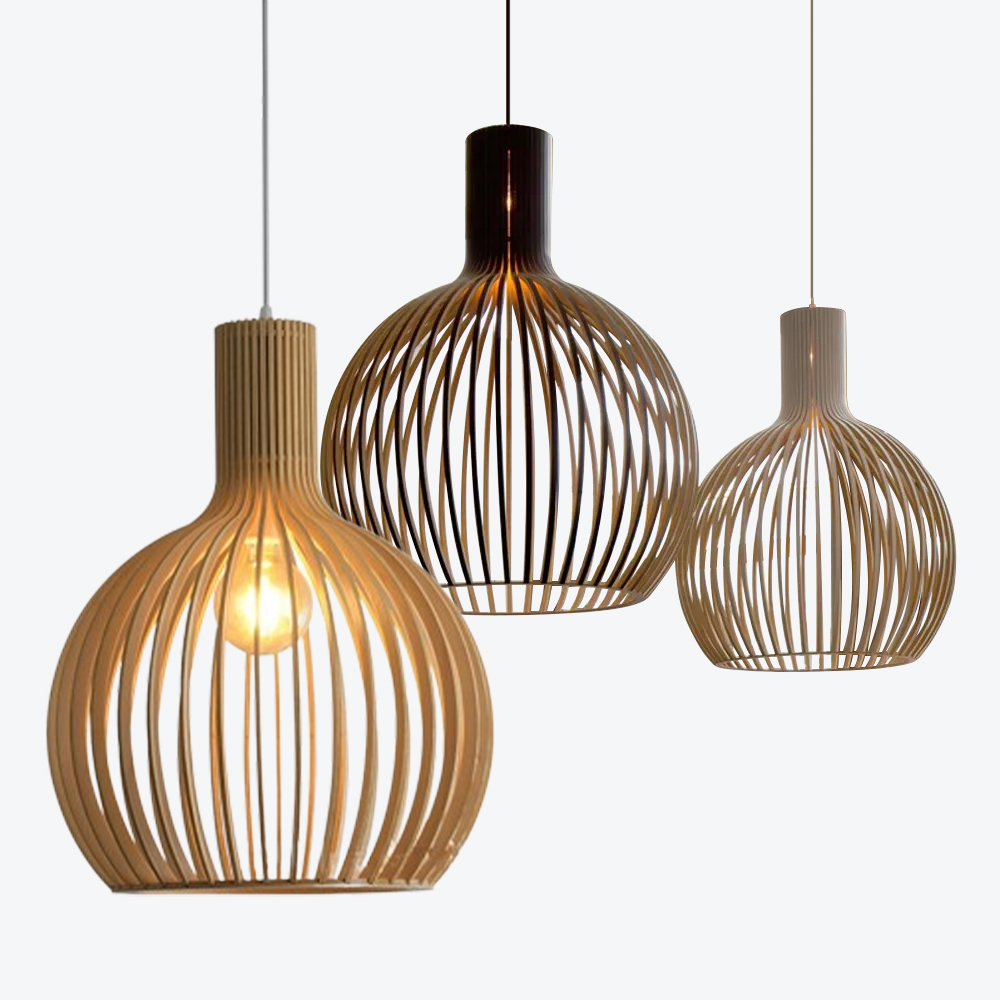 Japanese Handwoven Wooden Pendant Light Fixture Dining Room Birdcage Chandelier