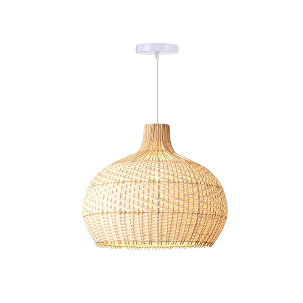Natural Rustic Rattan Pendant Lampshade White Plastic Strip Hand Weaving Hanging Chandelier