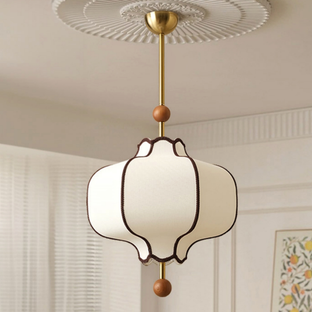 French Retro Style Bedroom Lace Fabric Pendant Light