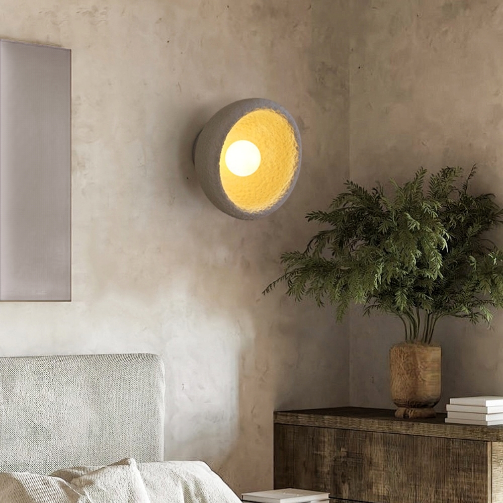 Wabi Sabi Style Retro White Resin Frosted Texture Wall Lamp
