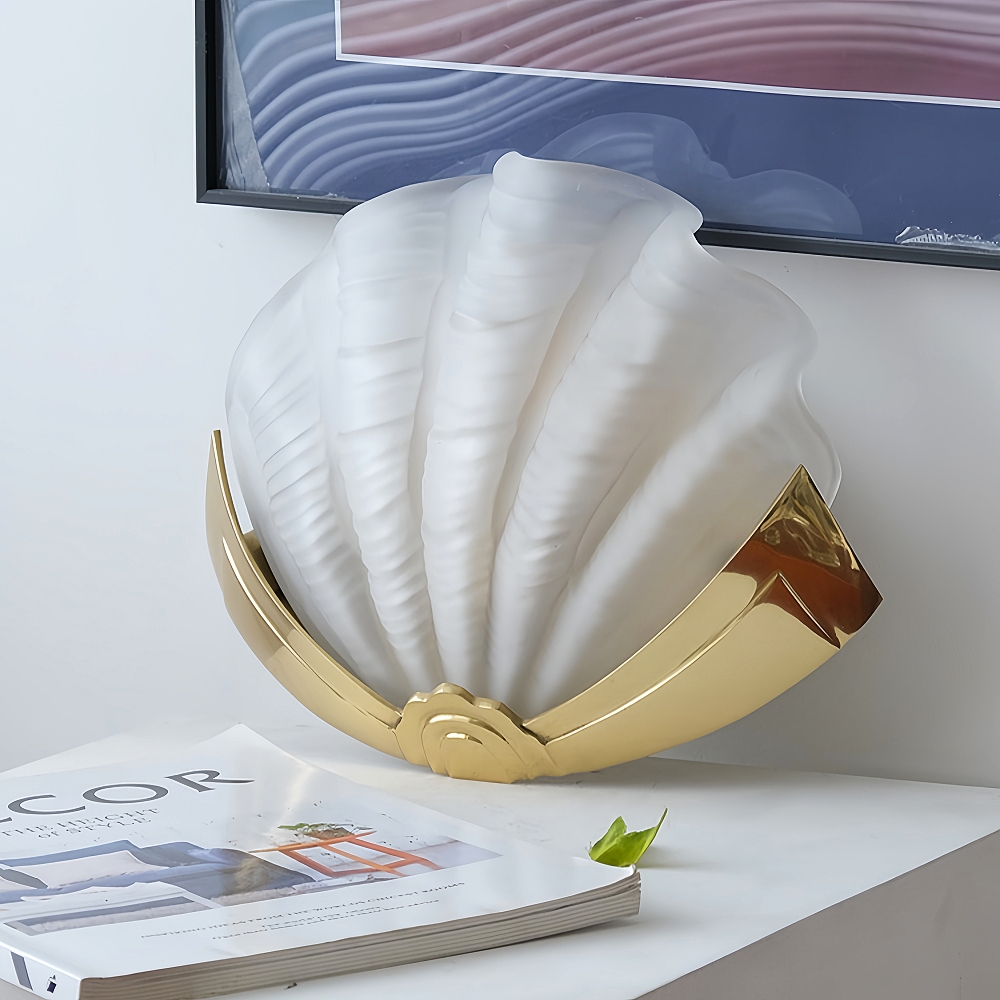 Brass Shell Glass Decorative Wall Lamp French Modern Living Room Bedroom Aisle Lighting Fixture