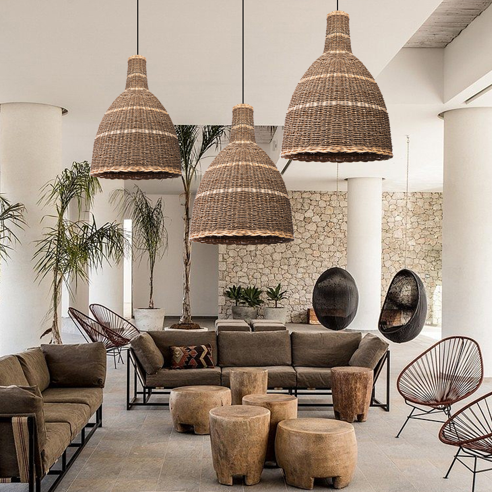 Farmhouse Wabi sabi Rattan Hanging Chandelier Restaurant Pendant Light