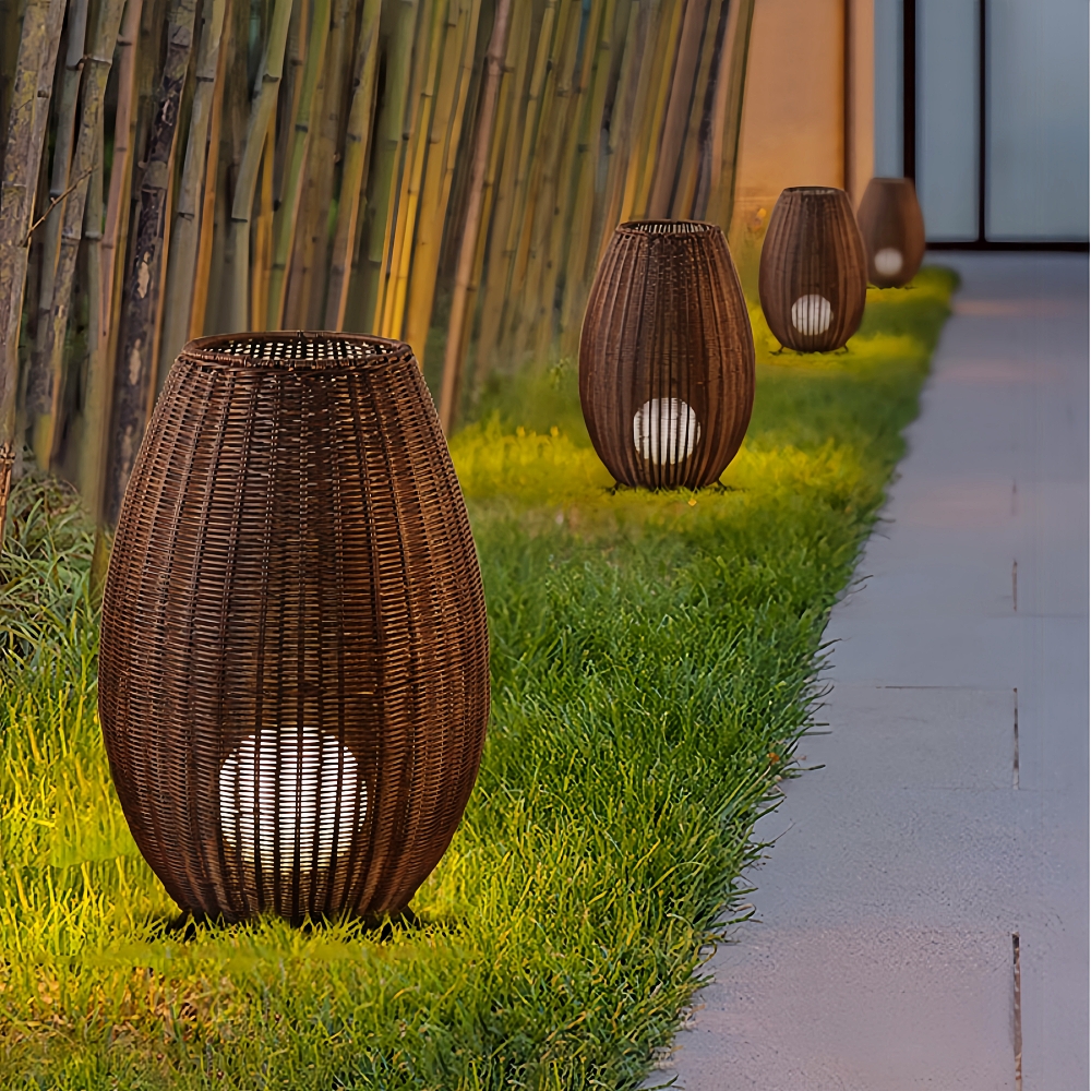 Outdoor Waterproof Rattan Floor Lamp Courtyard Lawn Lamp