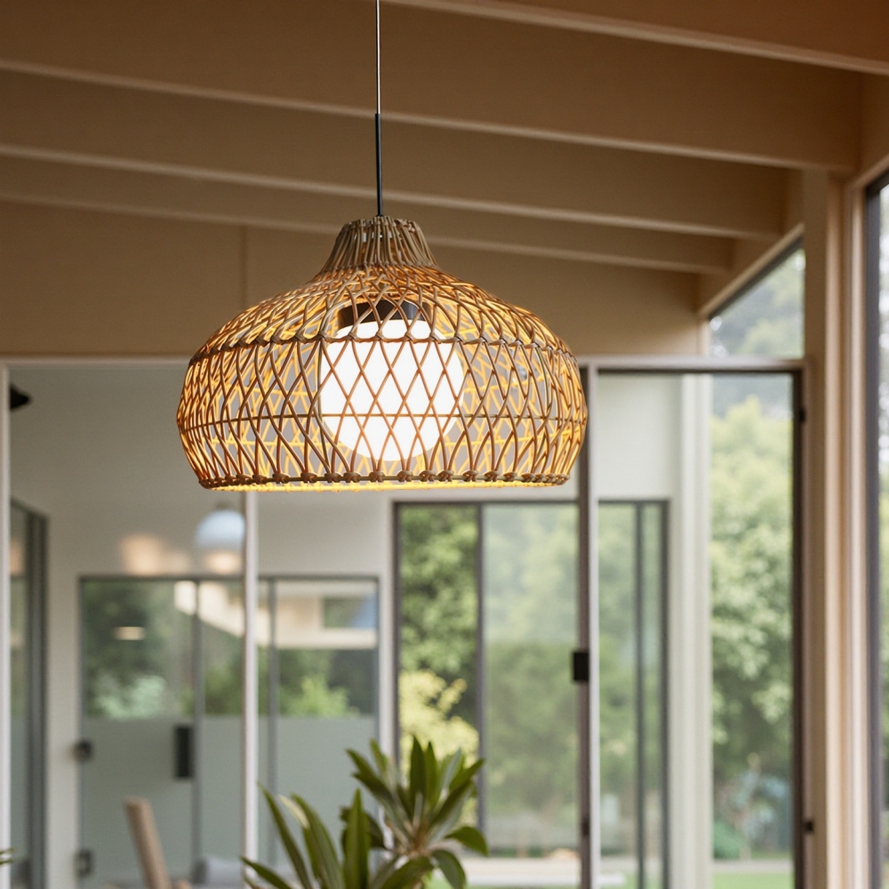 Outdoor courtyard waterproof rattan woven pendant light 16 inch decorative pendant light