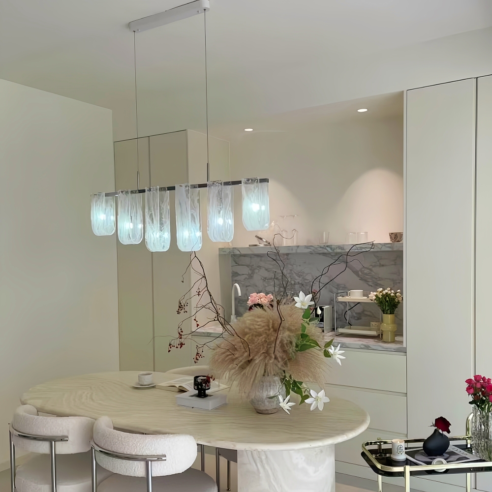 French style cloud glass restaurant pendant light island platform straight strip artistic light