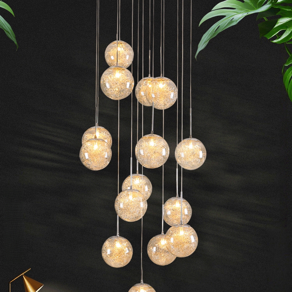 Villa Hollow Staircase Long Chandelier Modern Grand Foyer Lighting