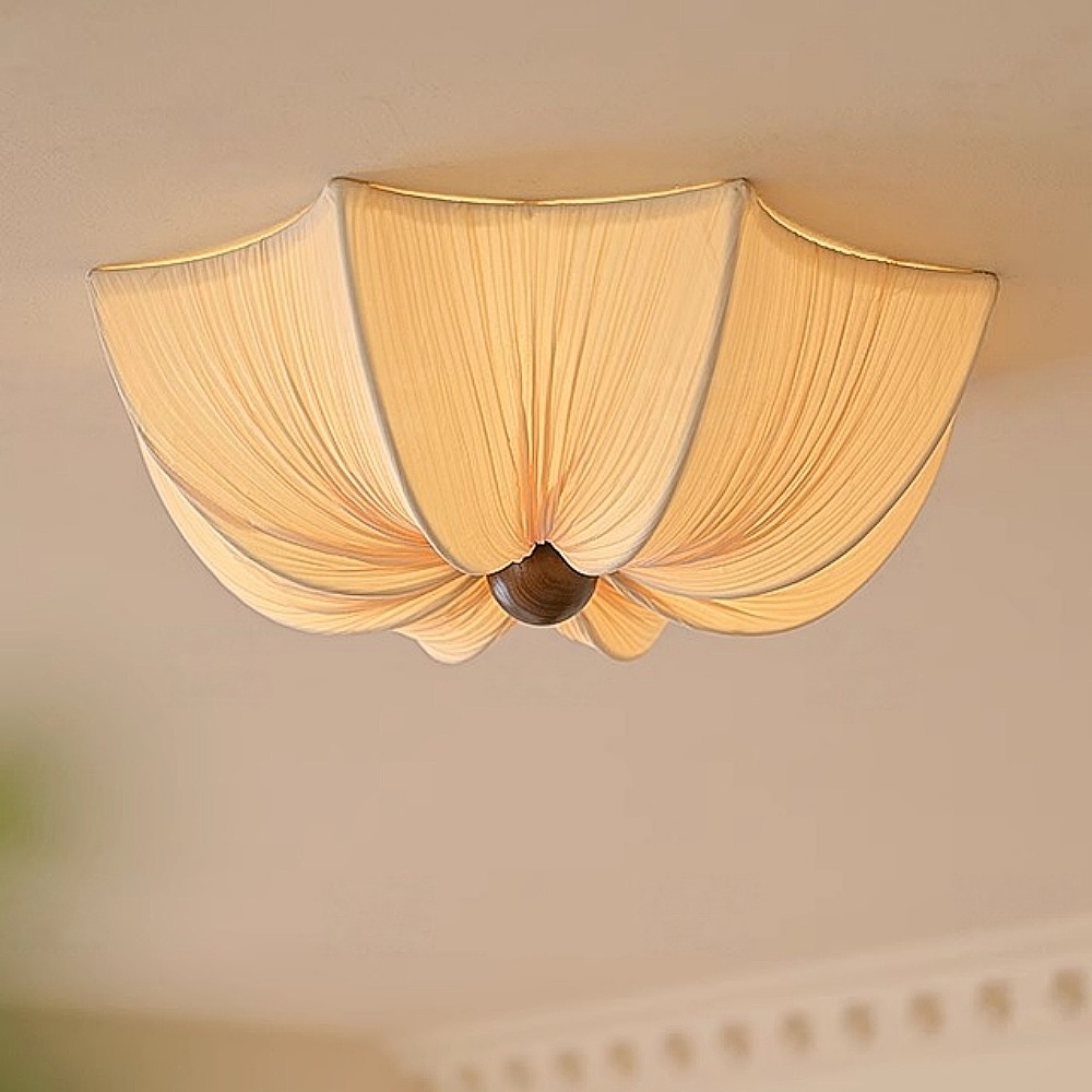French Retro Fabric Petal Ceiling Light Vintage Flush Mount