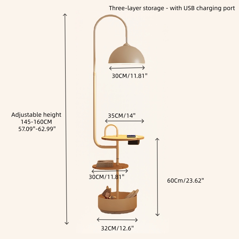 Modern Iron & Marble Floor Lamp with Integrated Storage Rack - Kids Room/Study