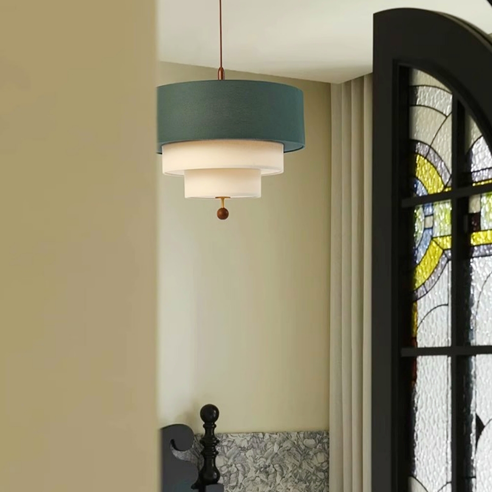French Retro Color-Blocked Fabric Pendant Light