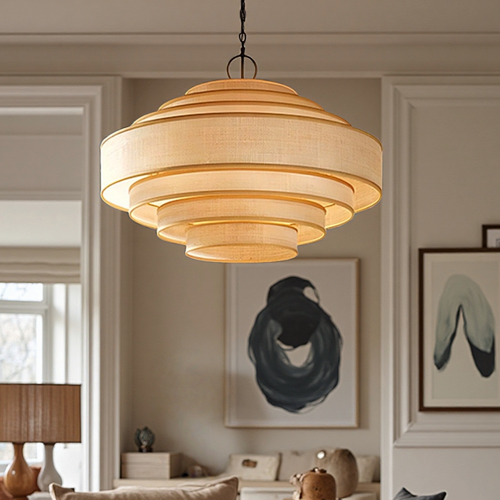 Japanese Vintage Multi-Layer Fabric Pendant Light Restaurant Ambience