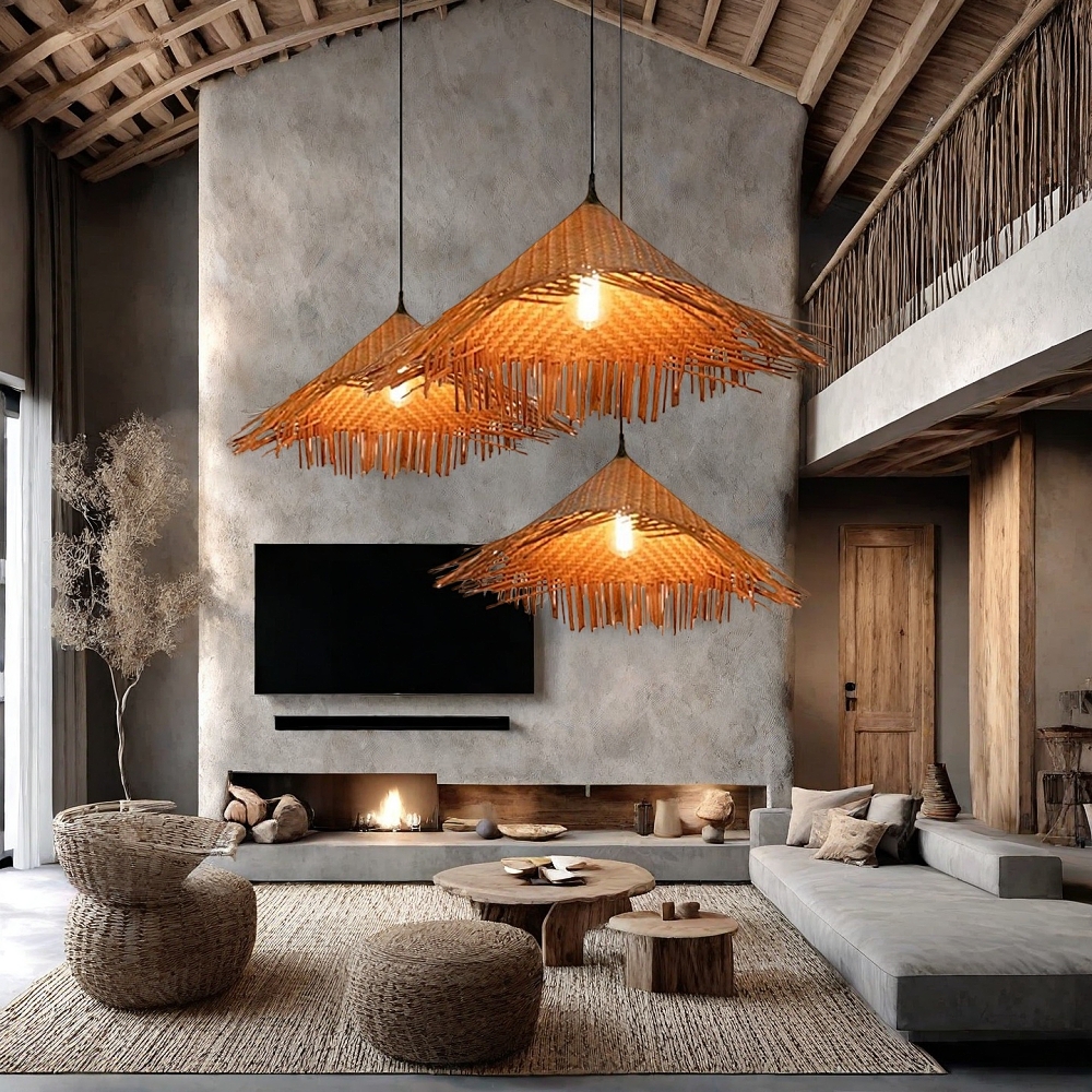 Wabi-Sabi Handmade Bamboo Woven Hat Pendant Light
