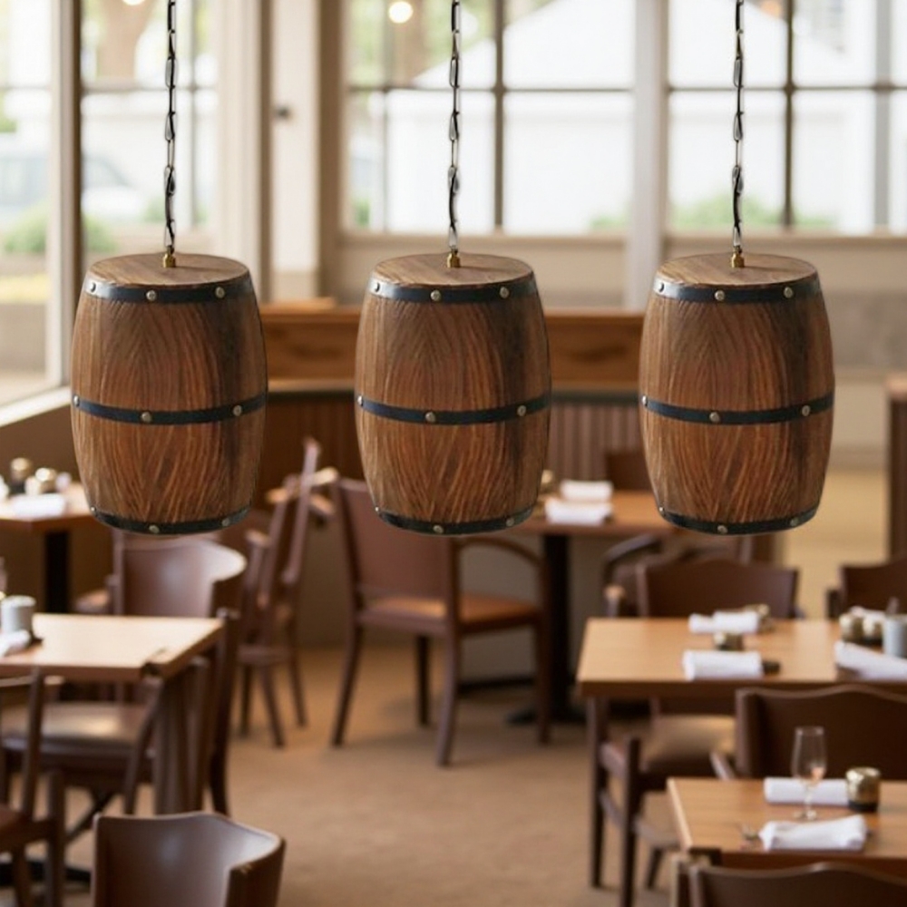 Industrial Farmhouse Style Oak Barrel Cylinder Pendant Light