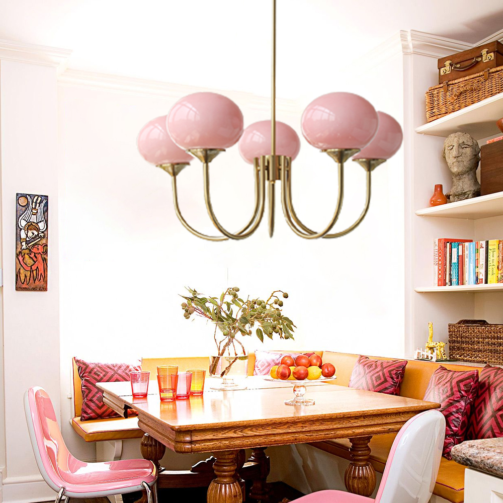 Bauhaus Living Room Chandelier Luxury Cream Pink Glass Pendant Light