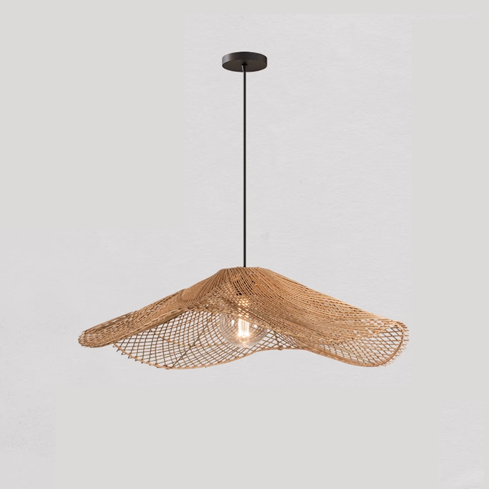 Handwoven Straw Hat Restaurant Pendant Light Wabi-sabi Style Rattan Chandelier
