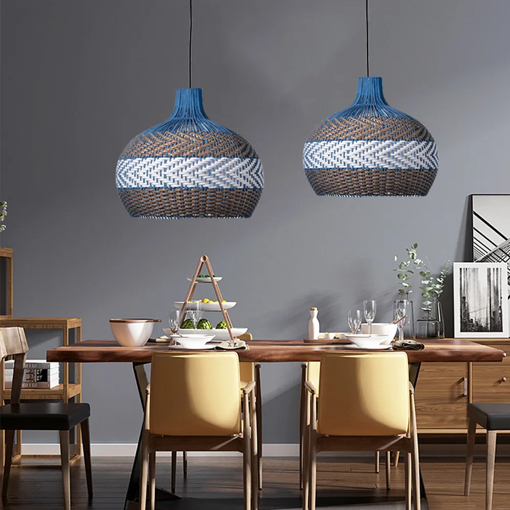 Azure Blue Rattan Pendant Light Minimalist Home decor Lighting