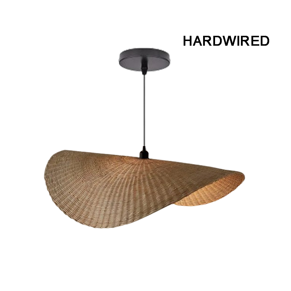Japanese Rattan Light Pendant Wabi-sabi Retro Straw Hat Chandelier