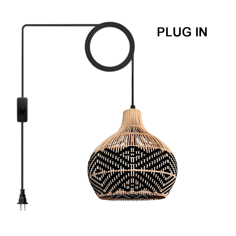 Florida Black Rattan Pendant Light Fixture For Kitchen Island