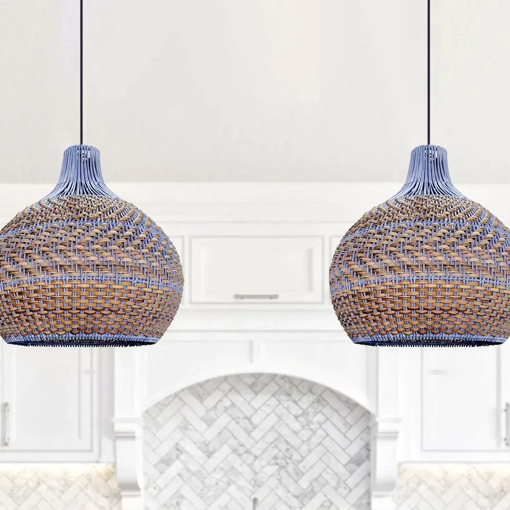 Blue Rattan Dome Pendant Lights For Kitchen Island