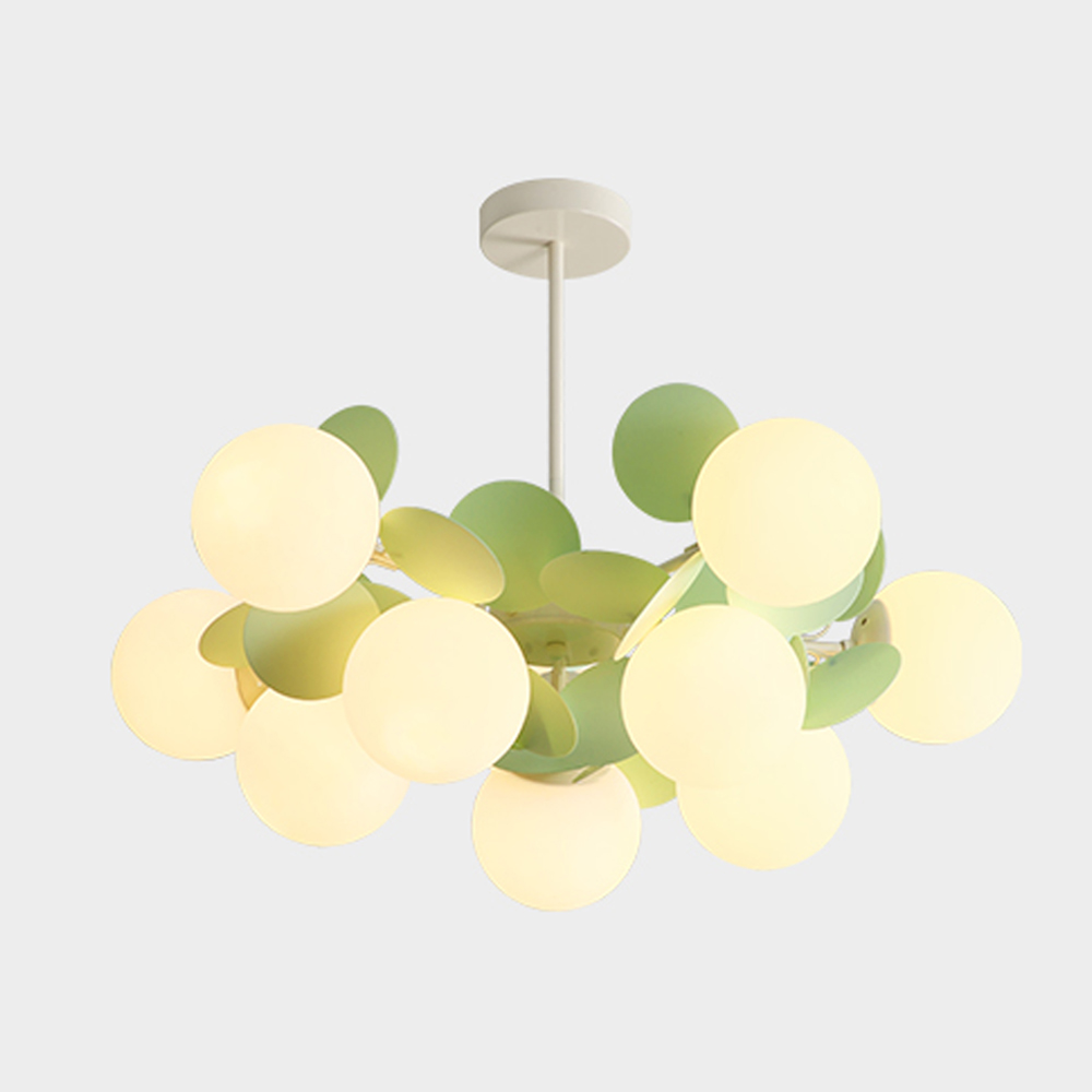 French Cream Style Living Room Glass Pendant Light Modern Green Bubble Chandelier