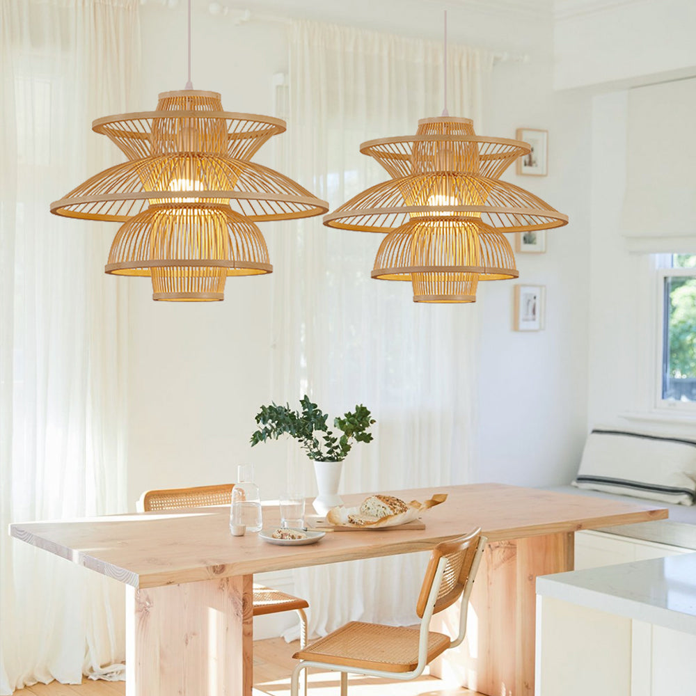 Bamboo Light Fixture Flower Lampshade Boho Deco Lamps