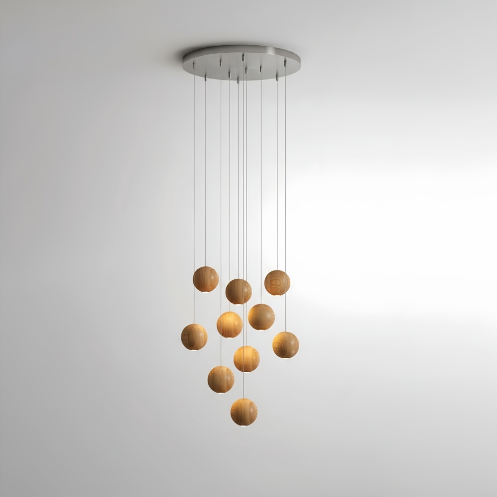 Nordic Wooden Spherical Cluster Pendant Light
