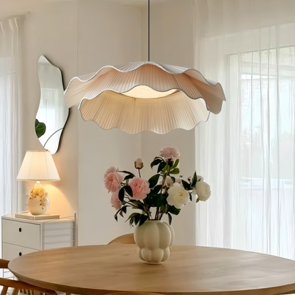 Double Layers Fabric LED White Dining Room Pendant Light