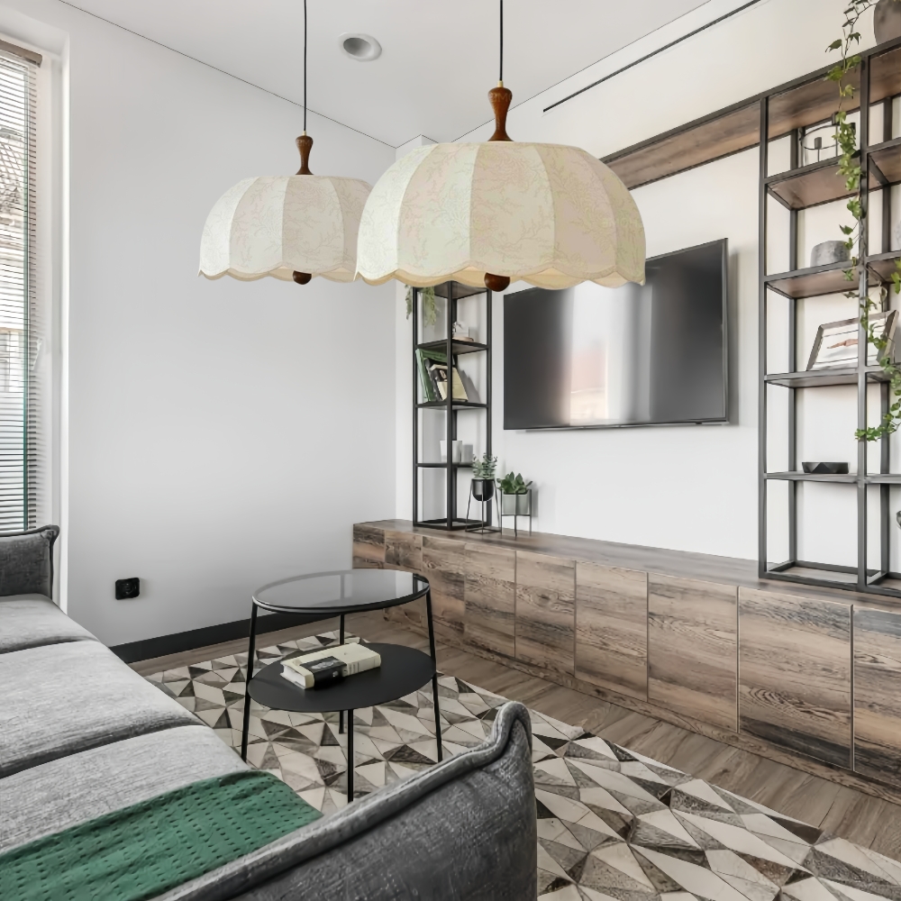 French Retro Patterned Fabric Bedroom Pendant Light