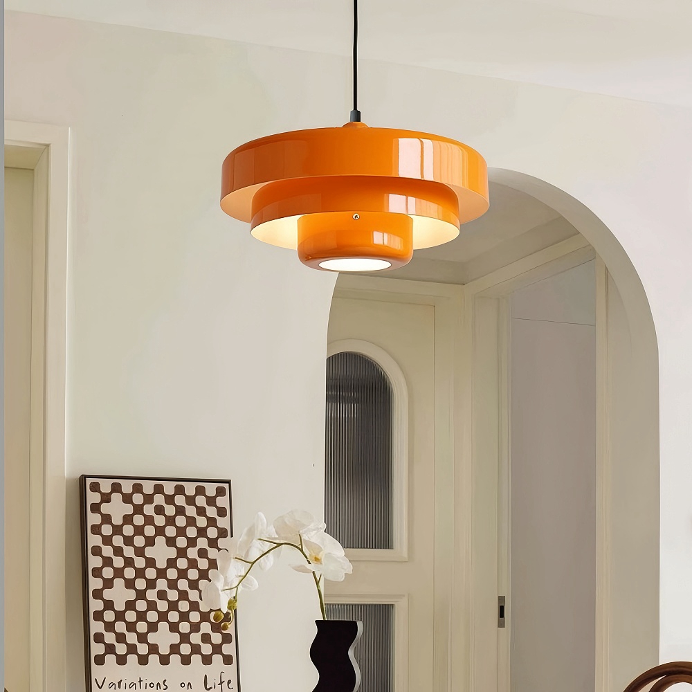 Classic Orange Metal Pendant Light Mid-Century Modern Green