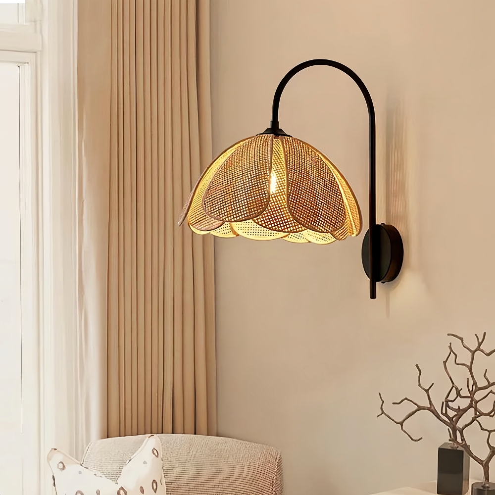 Japanese Wabi Sabi Style Rattan Woven Petal Wall Lamp