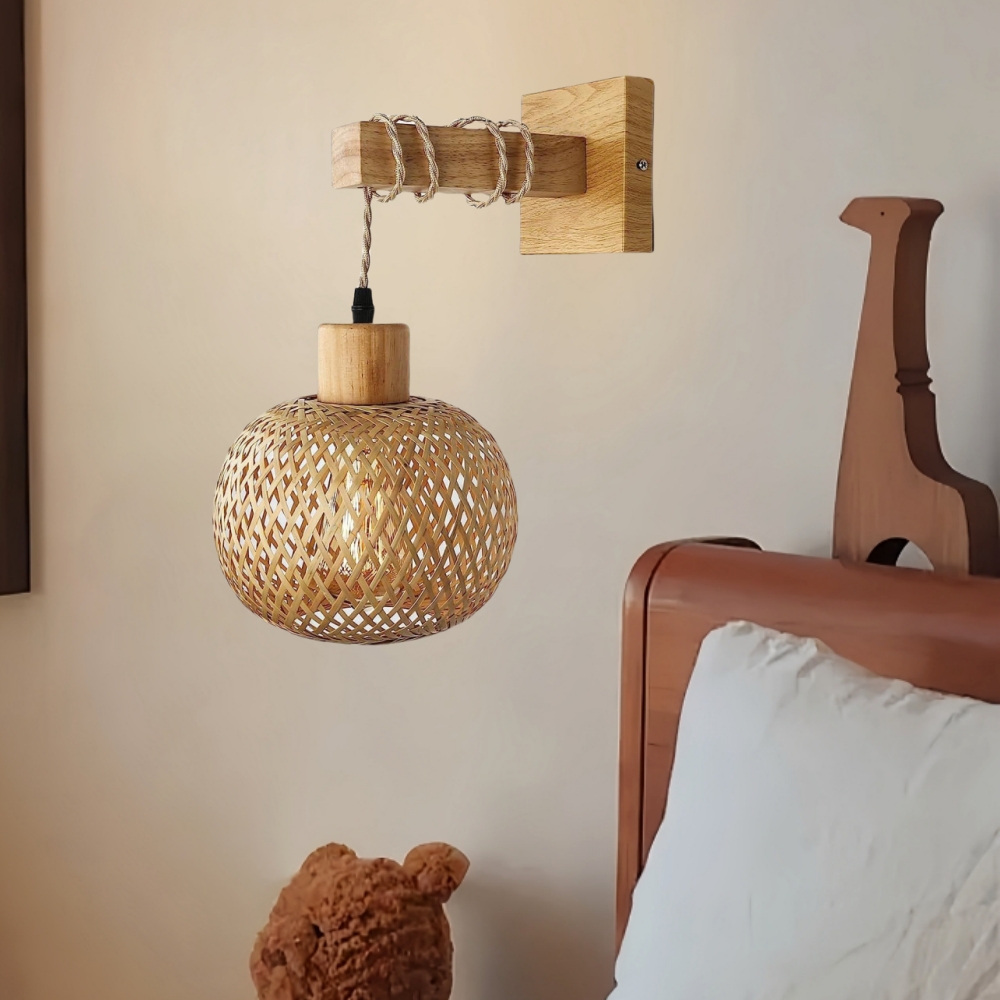 Japanese Retro Rattan Woven Wall Lamp With Hemp Rope